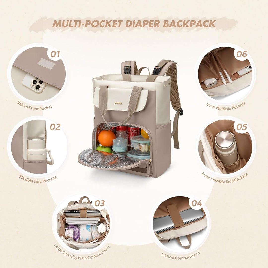 GOLF SUPAGS 25L Baby Wickelrucksack mit Tragbarer Wickelauflage und Kinderwagengurte, Lsoliertes Lun
