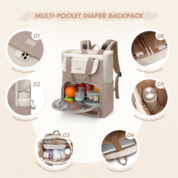 GOLF SUPAGS 25L Baby Wickelrucksack mit Tragbarer Wickelauflage und Kinderwagengurte, Lsoliertes Lun