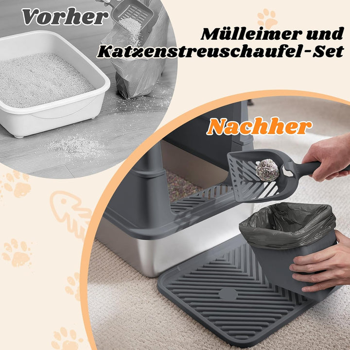 FURTIME Katzenklo Edelstahl mit Deckel, Katzentoilette Edelstahl Grosse XL Leicht zu Reinigen, Gesch