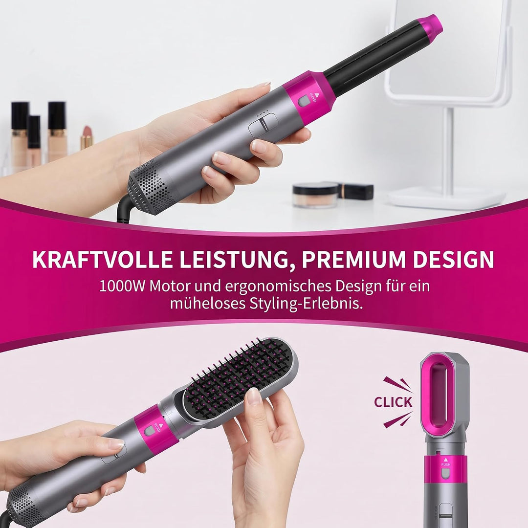 5 in 1 Hairstyler Set - Air Styler set mit 1000W Warmluftbürste mit Föhn, Lockenstab, Glättbürste –