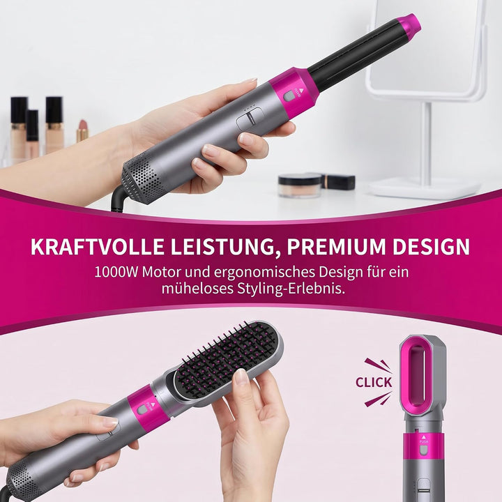 5 in 1 Hairstyler Set - Air Styler set mit 1000W Warmluftbürste mit Föhn, Lockenstab, Glättbürste –