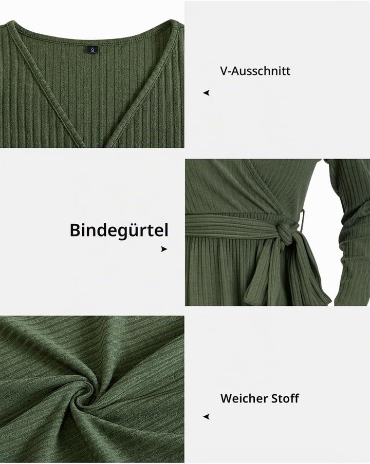 Newshows Strickkleid Damen Herbstkleid V Ausschnitt Pulloverkleid Winterkleid Kleid mit Taschen für