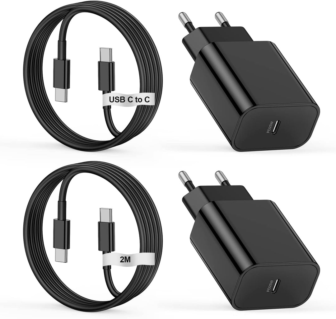 Samsung Ladegerät USB C 25W Original,2Pack Schnellladegerät mit USB C Ladekabel 2M,Typ C Charger Fas