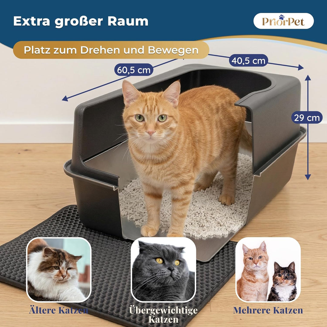 Katzenklo Edelstahl XXL Matt Schwarz – Leicht zu reinigen, geruchsresistent – Katzentoilette mit hoh