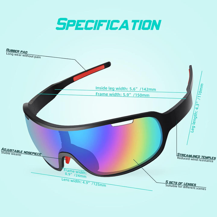 SAWUTPV Fahrradbrille Winddicht Herren Damen TR90 Rahmen Polarisiert Radfahren Ganzer Rahmen MTB Spo