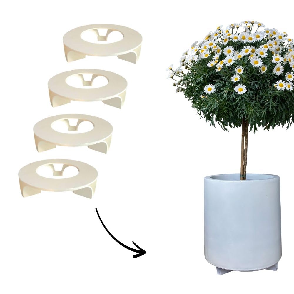 terraced® - 4er Set - Untersetzer Blumentopf – Farbe: Cremeweiss - Rund - 16cm Durchmesser - Materia