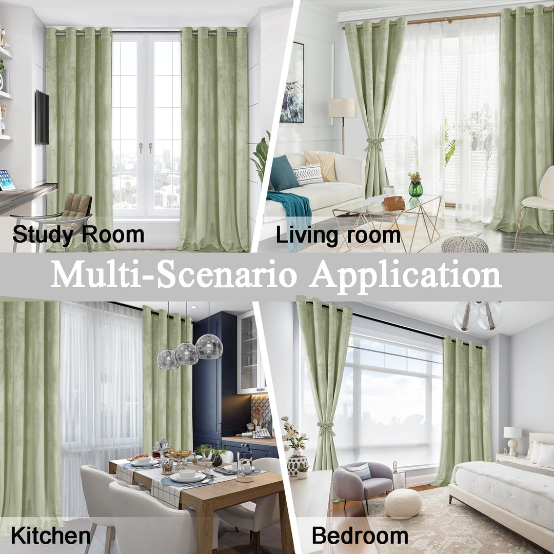 JIUZHEN Verdunklungsvorhang aus Samt,2er Set weiche blickdichte Gardinen mit Ösen für Schlafzimmer,1
