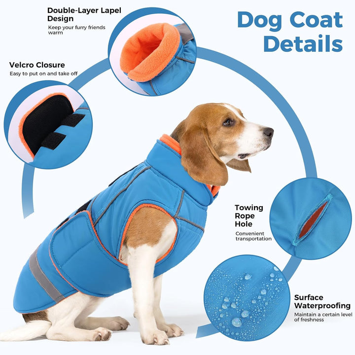 CITÉTOILE Wasserdichter Hundemantel mit Leinenöffnung Blau S | Zweifarbige Hundejacke mit Klettversc