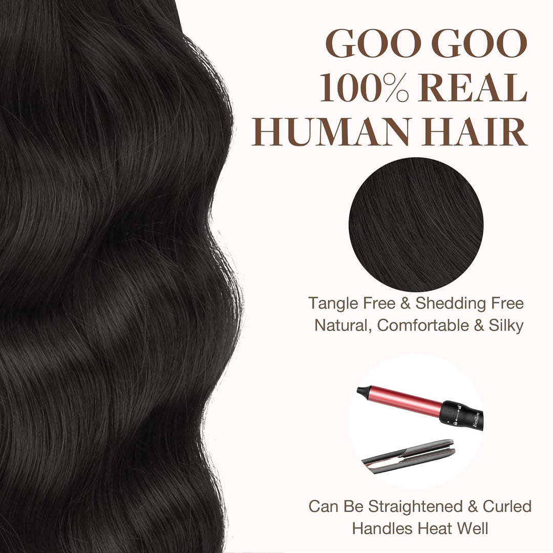 GOO GOO Echthaar Extensions Tape, 20pcs 50g 55cm Natürliches Schwarz, Real Remy Echthaarverlängerung
