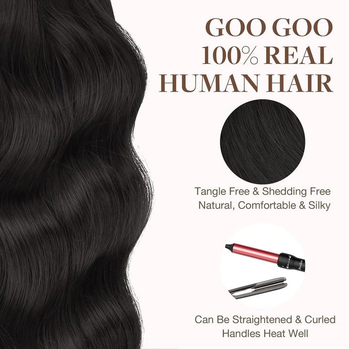 GOO GOO Echthaar Extensions Tape, 20pcs 50g 55cm Natürliches Schwarz, Real Remy Echthaarverlängerung