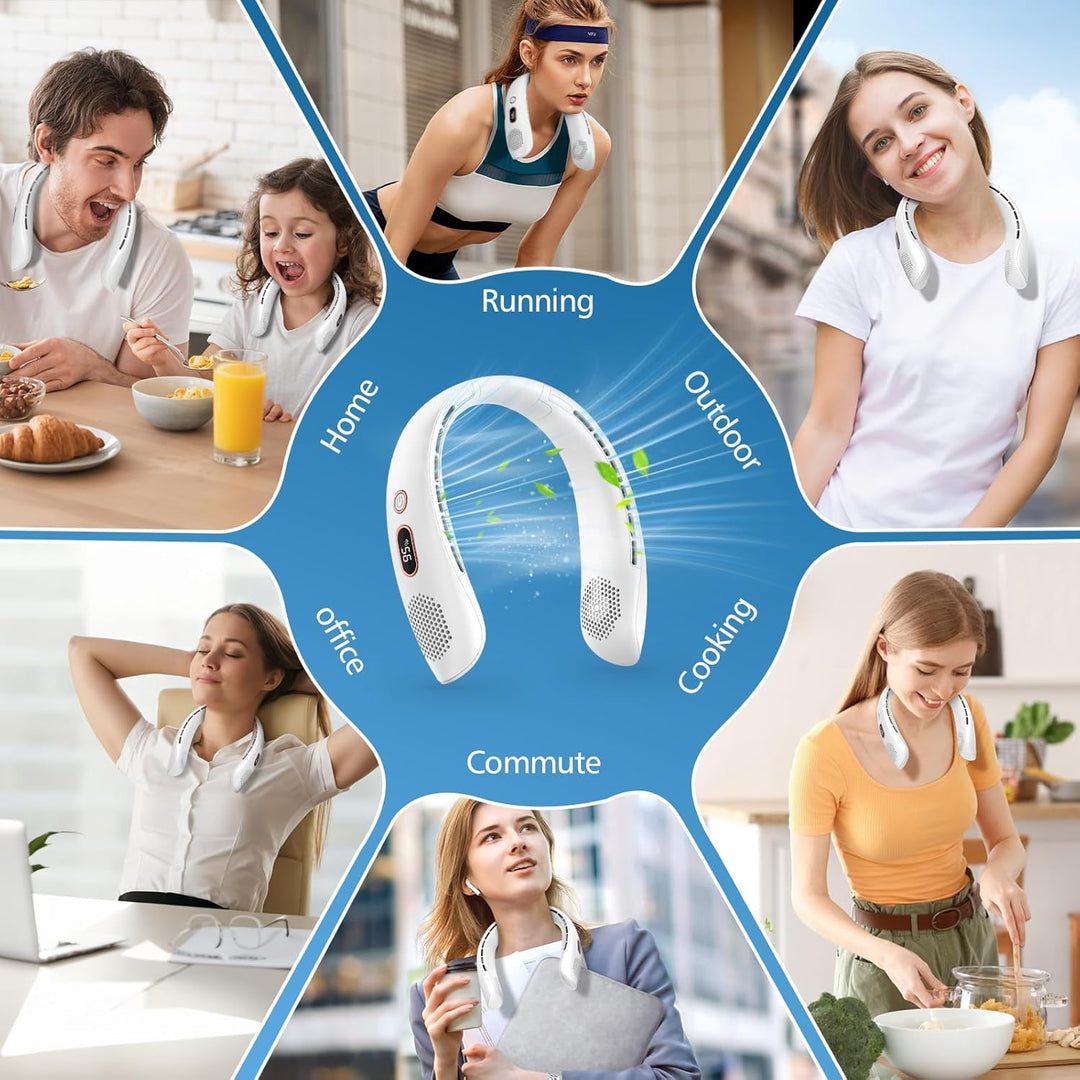 YAZEKY Tragbarer Nackenventilator Leise USB - 360° Kühlung Hals Ventilator mit LCD Display, 3 Stufen