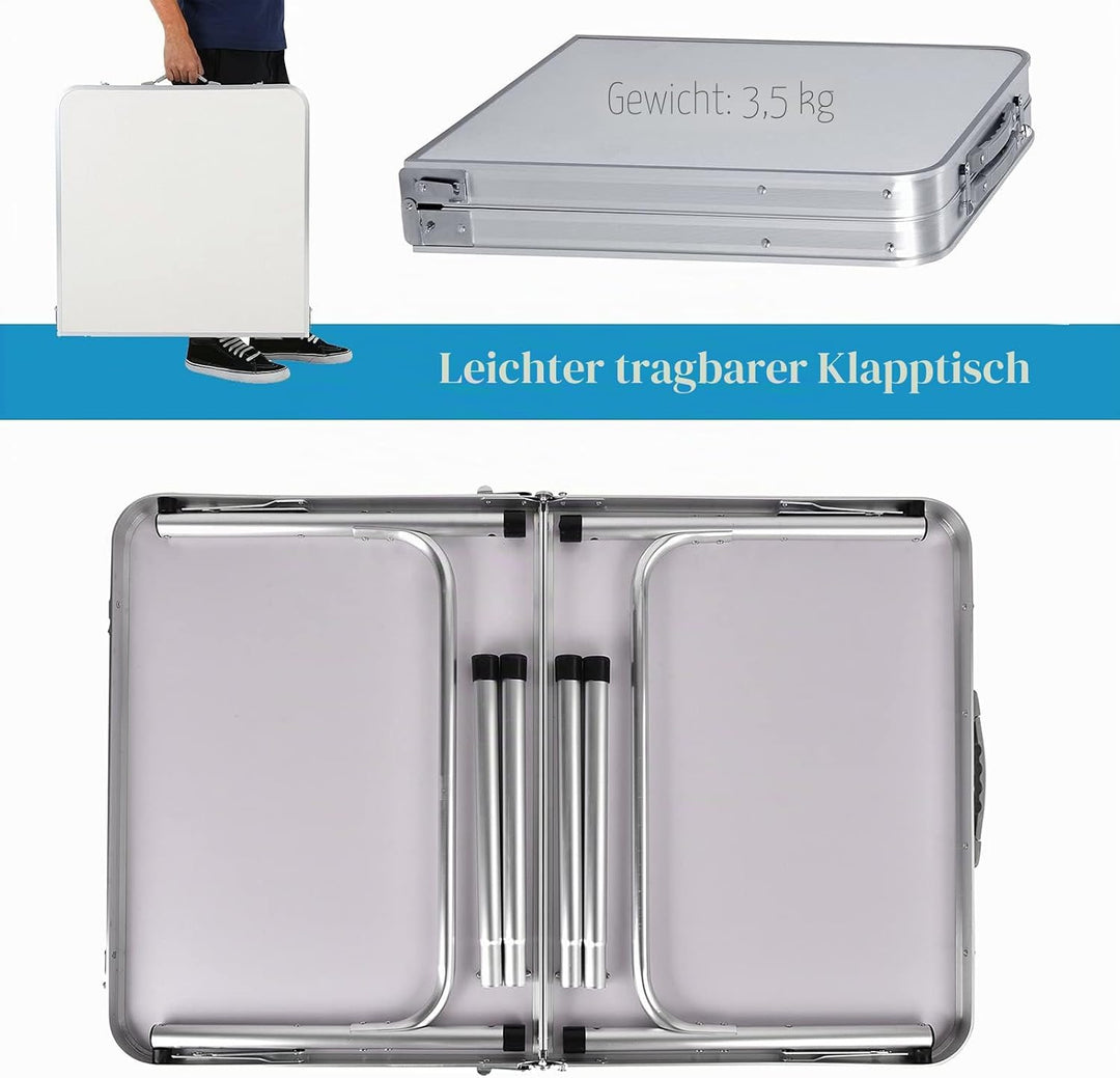 Bowose 90x60cm Klapptisch Gartentisch höhenverstellbar, Aluminium-Camping-Tisch 30KG Kapazität, leic