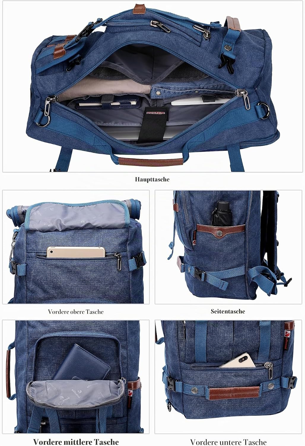 WITZMAN Reiserucksack Herren Gross Canvas Laptop Rucksack Convertible Reisetasche Rucksack Herren Fi