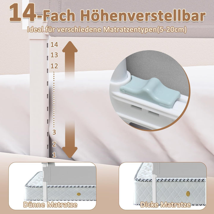 Bettgitter Set 2x200 cm + 1x180 cm, klappbarer Rausfallschutz, 72-86 cm höhenverstellbar, Schutzgitt