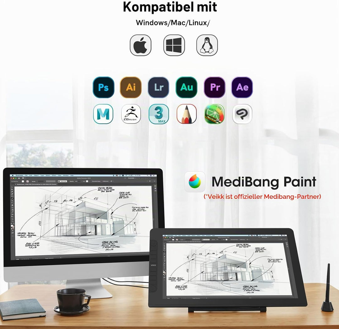 VEIKK Studio VK2200 Pro Grafiktablett mit Bildschirm, 21.5 Zoll FHD IPS Pen Display mit 8192 Passiv-