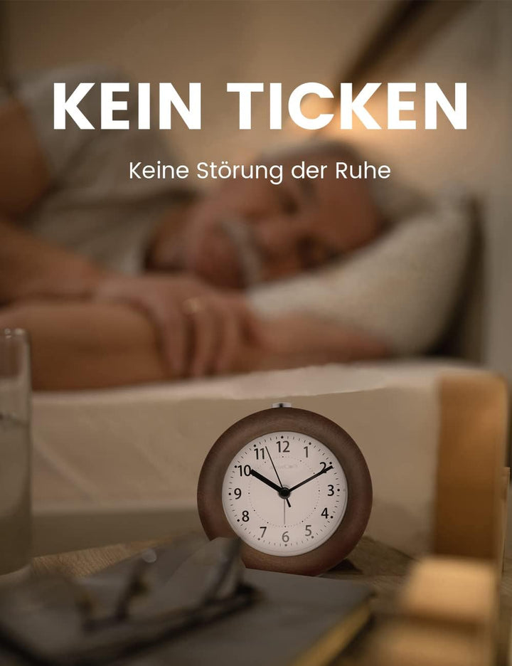 aboveClock Wecker Analog Ohne Ticken, Wecker Holz mit Snooze, Batteriebetriebe Retro Wecker Analog,