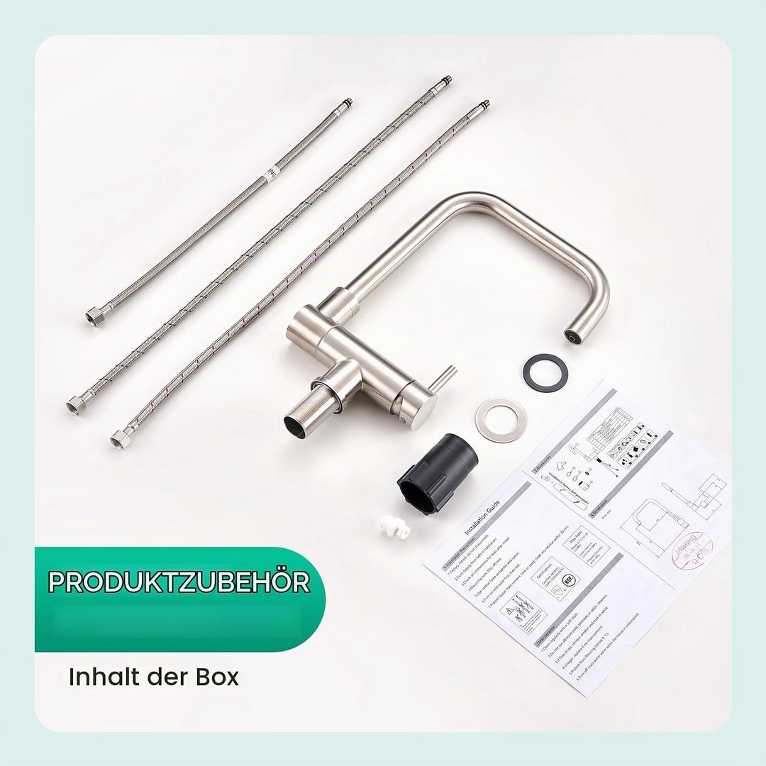 CREA 3 Wege Wasserhahn Küche,Vorfenster Küchenarmatur mit 2 Strahlarten, Wasserhahn Küche Klappbar m