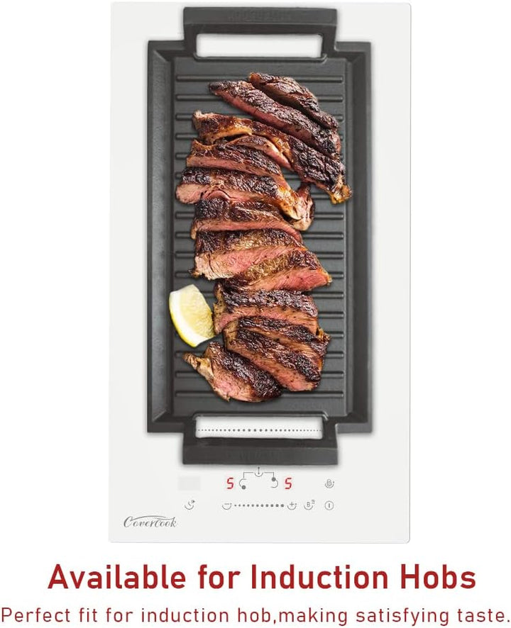 COVERCOOK Gusseisen-Grillpfanne - Grillpfanne - Rechteckige Grillplatte - 2 Griffe - 43 x 23 cm -Gri