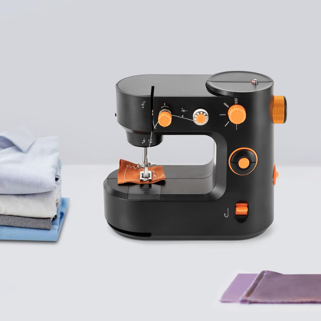 Handnähmaschine für Anfänger, Mini Elektrische Tragbare Nähmaschine mit 5 Nähprogrammen, Hand und Fu