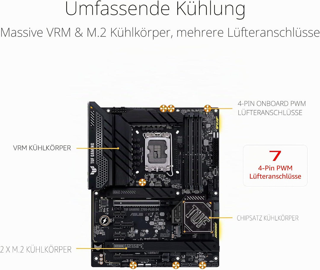 ASUS TUF Gaming Z790-Plus D4 Mainboard Sockel Intel LGA1700 (ATX, PCIe 5.0, DDR4 Speicher, 4x M.2, H