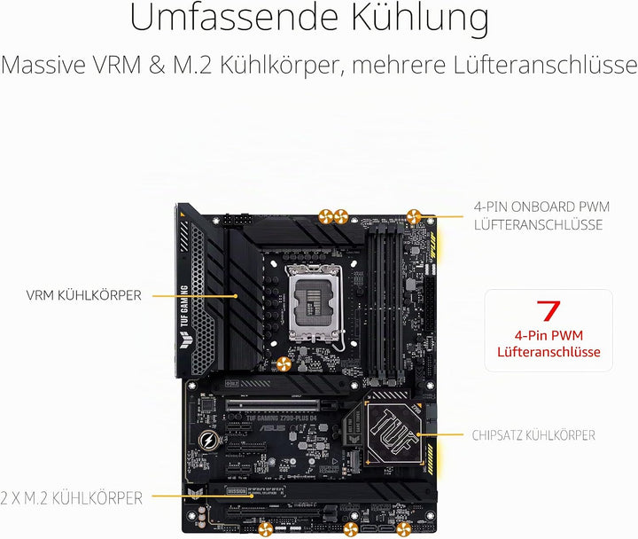 ASUS TUF Gaming Z790-Plus D4 Mainboard Sockel Intel LGA1700 (ATX, PCIe 5.0, DDR4 Speicher, 4x M.2, H
