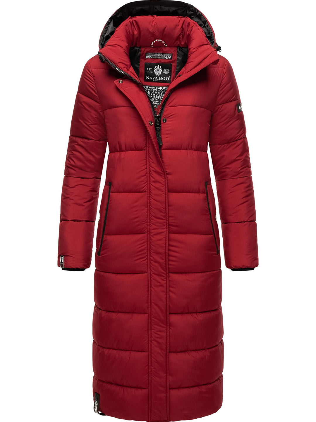 Navahoo Damen Wintermantel Warmer Steppmantel lang mit Kapuze Isalie XS-XXL XS Dark Red, XS Dark Red