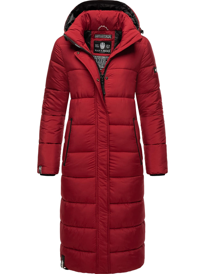 Navahoo Damen Wintermantel Warmer Steppmantel lang mit Kapuze Isalie XS-XXL XS Dark Red, XS Dark Red