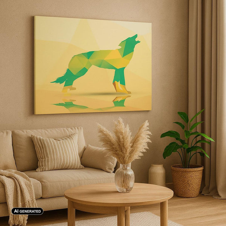 Bilder auf Leinwand 100x70cm Leinwandbild mit Rahmen Wolf modern Grafik Gross Wanddeko Bild Schlafzi