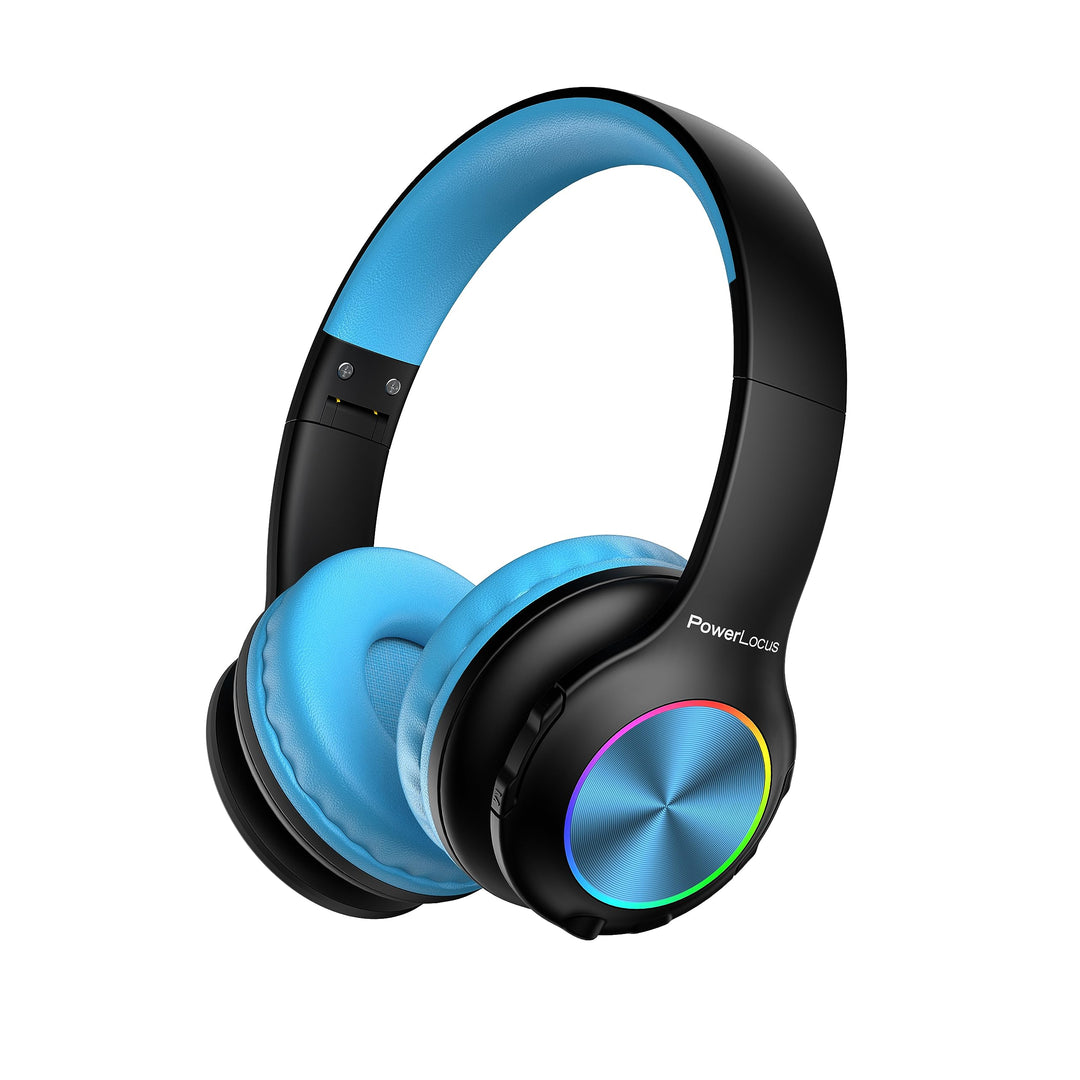 Kinderkopfhörer Bluetooth, PowerLocus Kinder Kopfhörer Kabellos mit LED-Leuchten 74/85/94dB Lautstär
