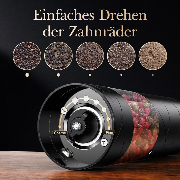 Variglas Salz und Pfeffermühlen Elektrische 2er Set mit USB Wiederaufladbarer,Verbesserte grosse Kap