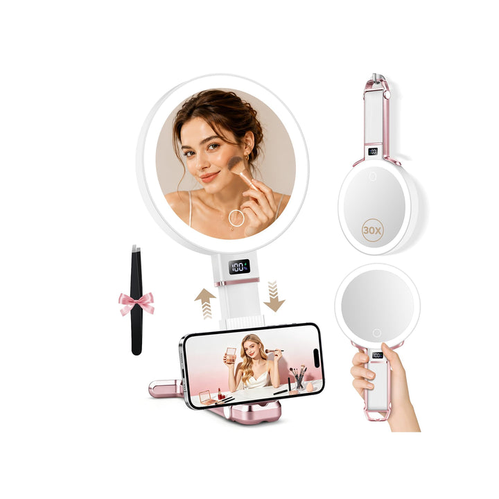 B Beauty Planet 30X/1X Vergrösserungsspiegel mit Licht, Höhenverstellbarer Schminkspiegel mit Beleuc