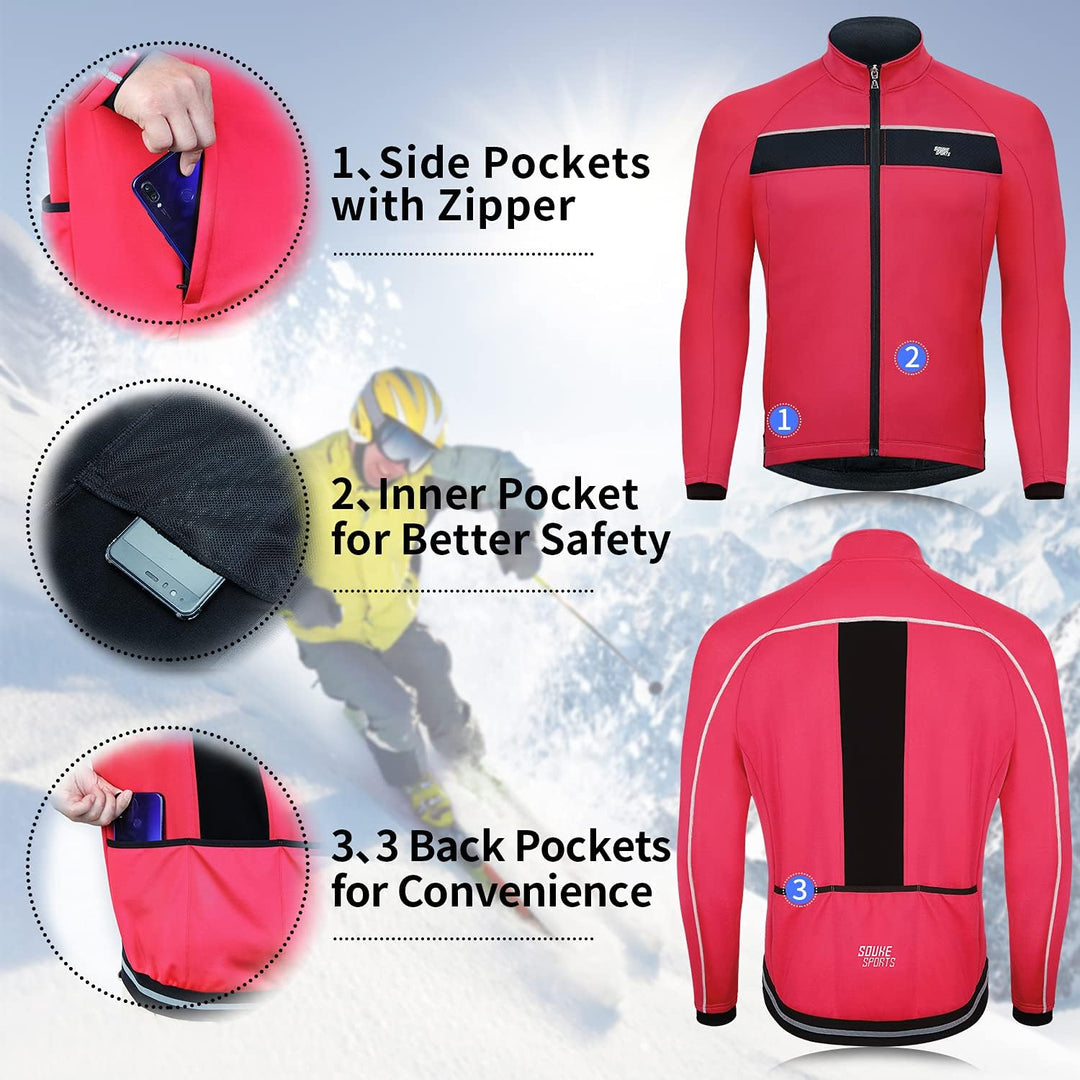Souke Sports Fahrradjacke Herren Winter Thermo Radjacke Winddichte & wasserdichte mit Reflektierende