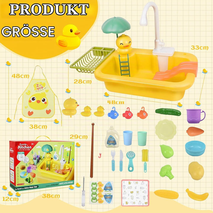 Ulikey Spielspüle Kinder, Küchenspüle Spielzeug Set mit Wasserkreislauf, 2-in-1 Elektrischem Wasserh