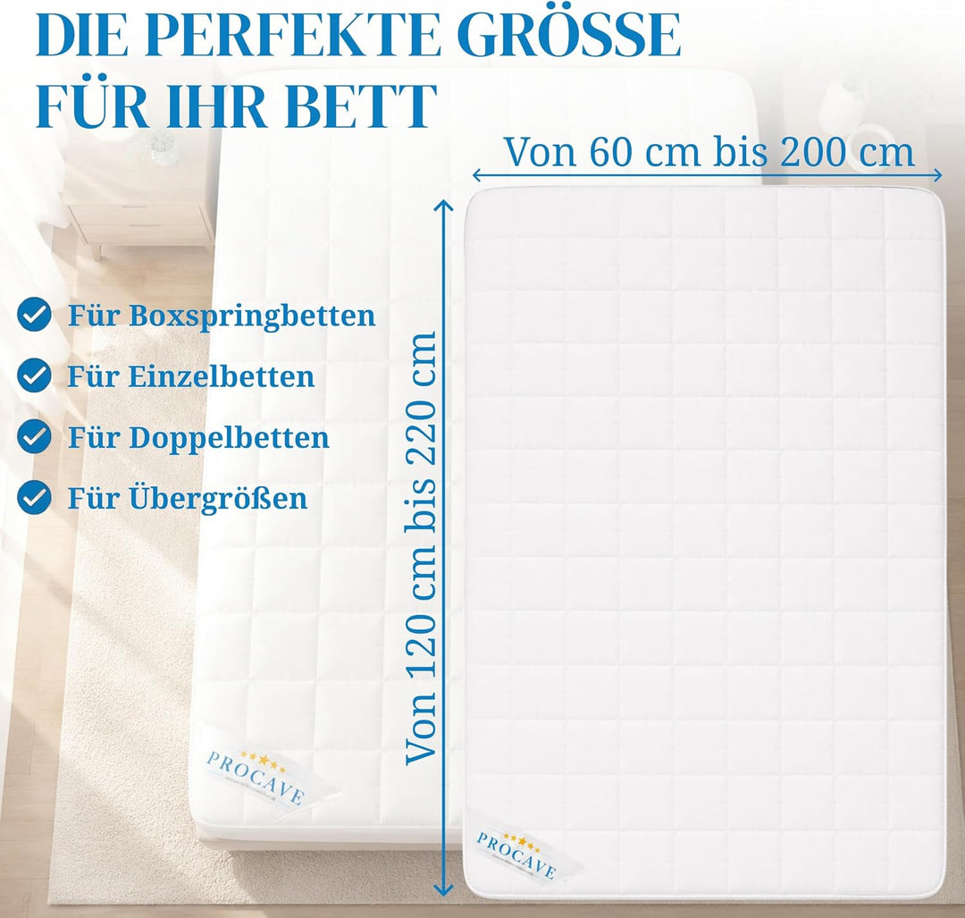 PROCAVE Micro-Comfort Matratzen-Bett-Schoner weiss 200x220 cm mit Spannumrandung | Höhe bis 30cm | A