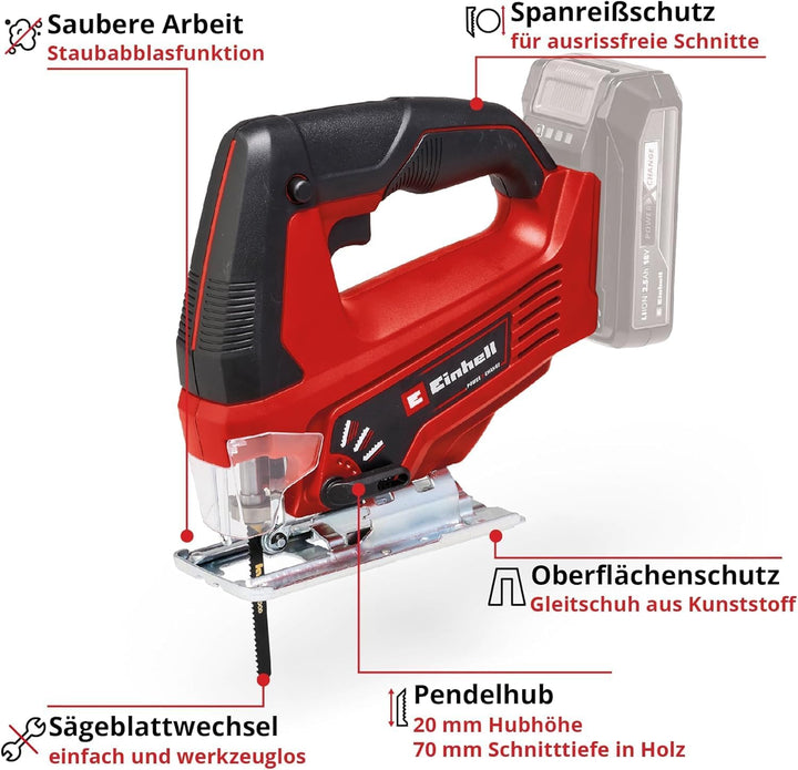 Einhell Akku-Stichsäge TC-JS 18 Li (1x2,5 Ah) Power X-Change (Li-Ion, 18 V, Pendelhubfunktion, Absau