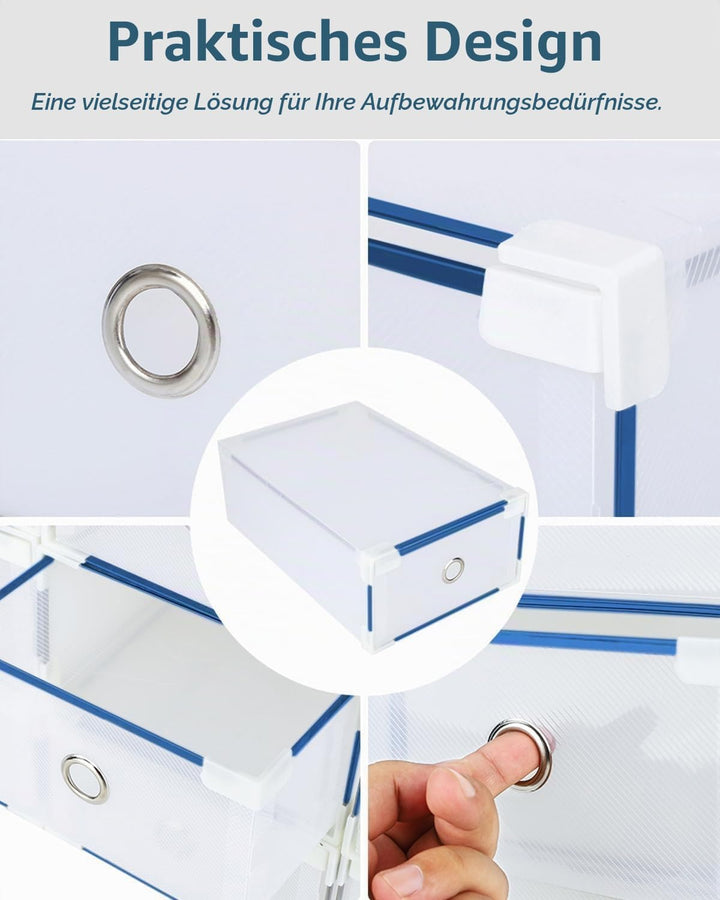 10er Set Schuhboxen - Stapelbare Schuh Organizer aus transparentem Kunststoff mit Schubladen - DIY S