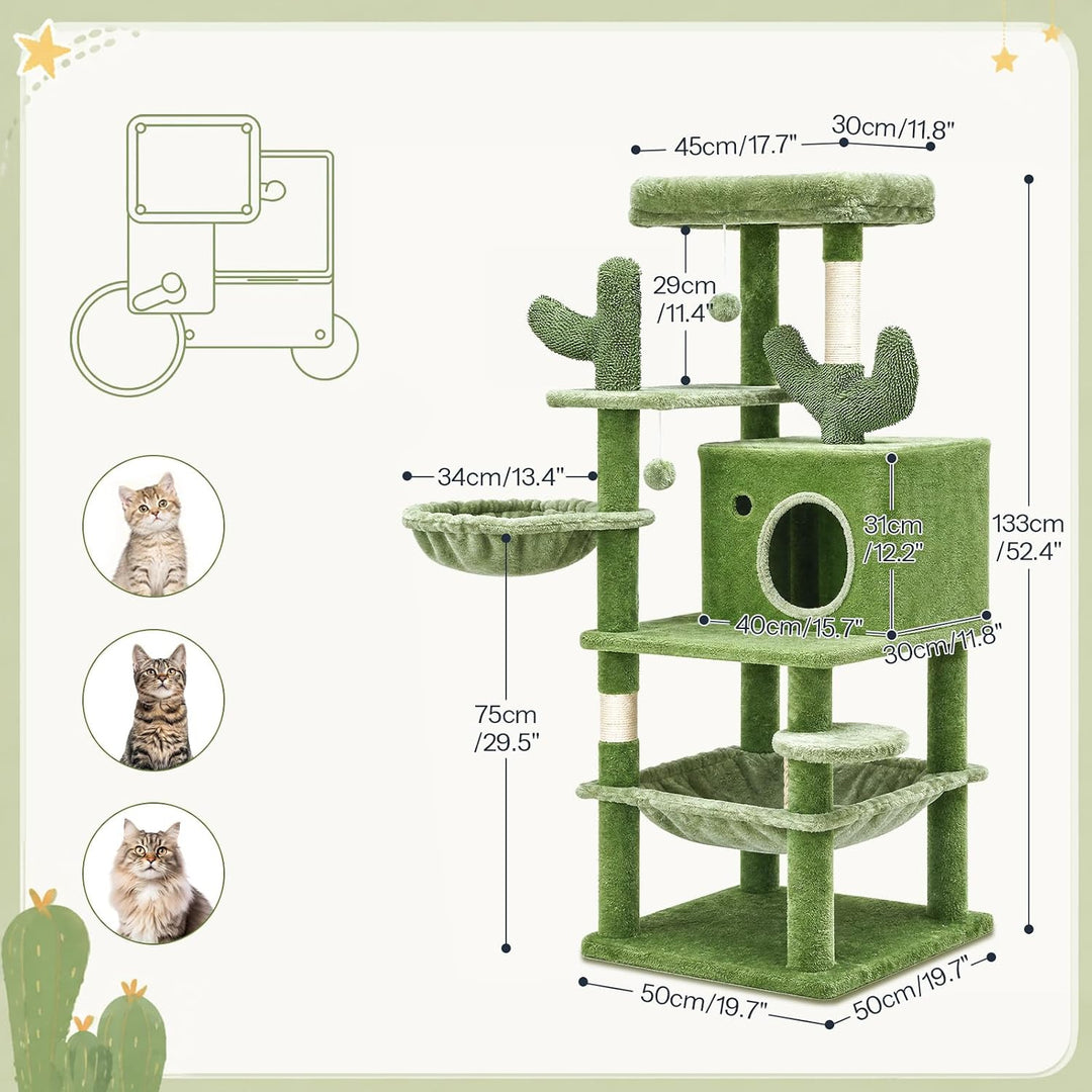 HOOBRO Kratzbaum, Katzenbaum, All-in-One-Katzenmöbel | Kratzbaum im Kaktus-Design mit Katzenhöhle, 2