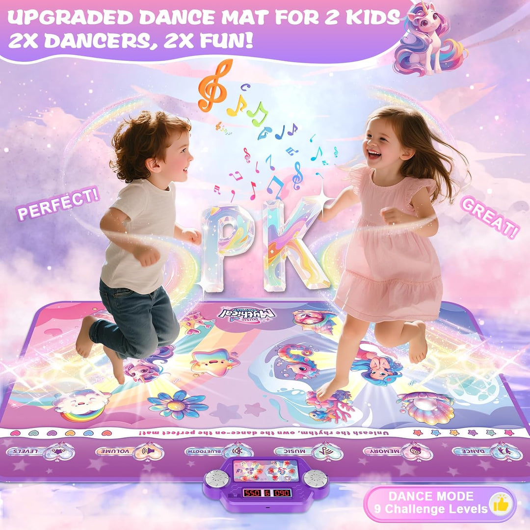 2025 Upgraded Bluetooth Tanzmatte für 2 Kinder, Rechargeable 2-Spieler Interaktiv tanzmatten (4 Upgr