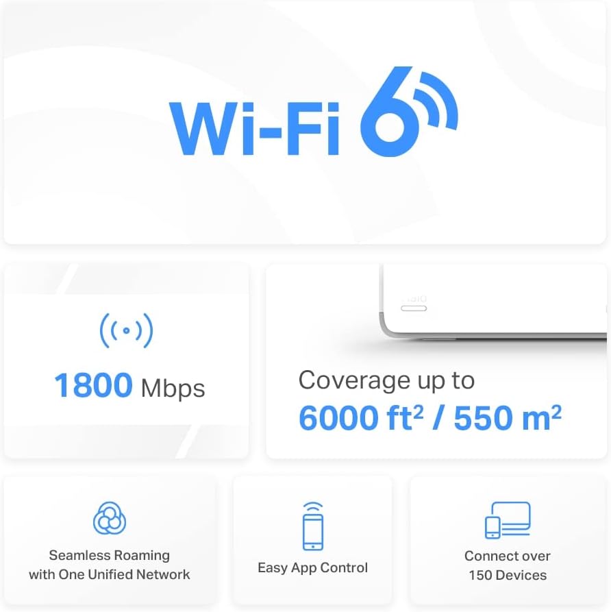 Mercusys AX1800 Whole Home Mesh Wi-Fi 6 System, Abdeckung bis zu 550 m², verbindet bis zu 150 Geräte