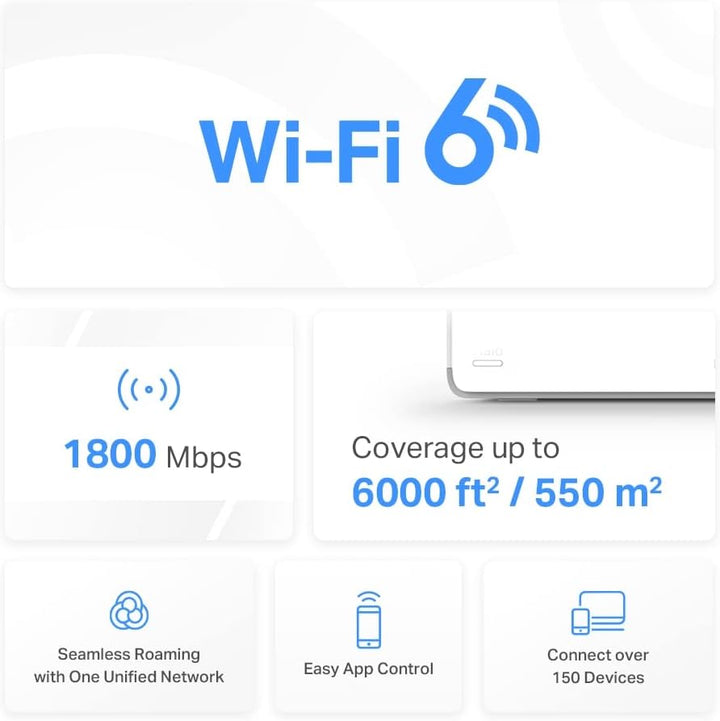 Mercusys AX1800 Whole Home Mesh Wi-Fi 6 System, Abdeckung bis zu 550 m², verbindet bis zu 150 Geräte