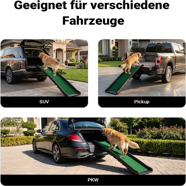 Wiltec Hunderampe 155 x 40 cm 90 kg faltbar Kunstrasen Anti-Rutsch, rutschfeste Autorampe für Hunde,