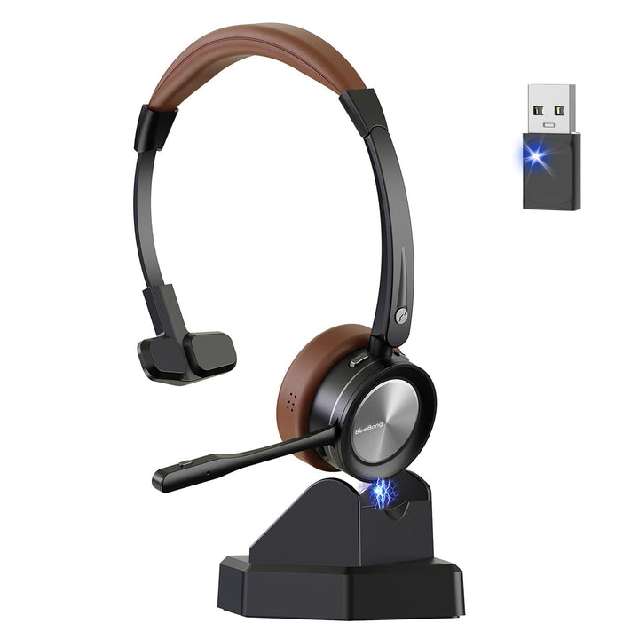 Bluetooth Headset, Mono Wireless Headset mit Mikrofon und Rauschunterdrückung & USB-Dongle, Kabellos