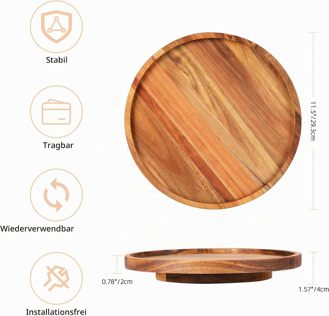 Drehbarer Organizer Lazy Susan | Rustikal Kuchen Serviertablett aus Akazien Holz 360° Drehbar | Küch
