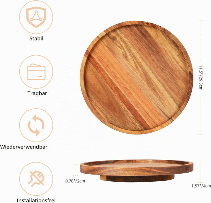 Drehbarer Organizer Lazy Susan | Rustikal Kuchen Serviertablett aus Akazien Holz 360° Drehbar | Küch