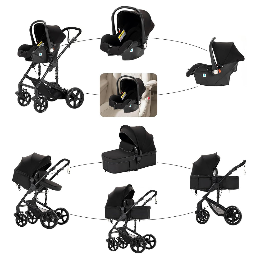 Nine point nine Kinderwagen 3 in 1, Kinderwagen Set mit Umkehrbarem Doppelschiebemodus, Kombikinderw