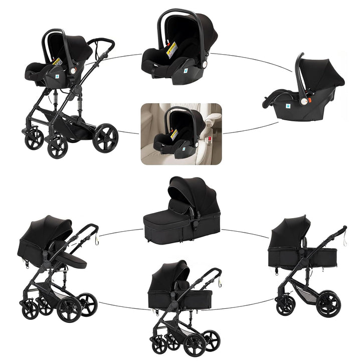 Nine point nine Kinderwagen 3 in 1, Kinderwagen Set mit Umkehrbarem Doppelschiebemodus, Kombikinderw