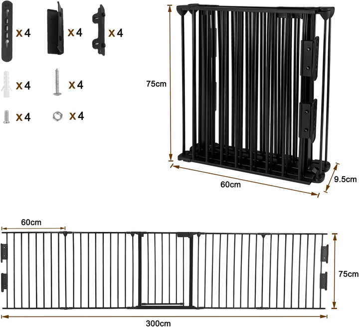 FIVMEN Kaminschutzgitter mit Tür 300 cm Metall Ofenschutzgitter Kamingitter Kinderschutz Faltbar Abs