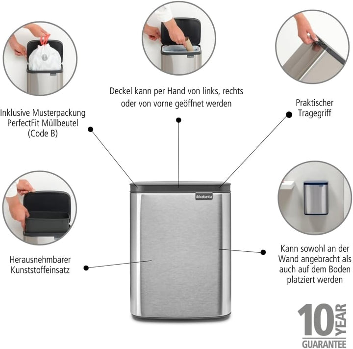 Brabantia - Bo Abfalleimer 7L - Abfalleimer klein & stilvoll - Leicht zu öffnender, sanft schliessen