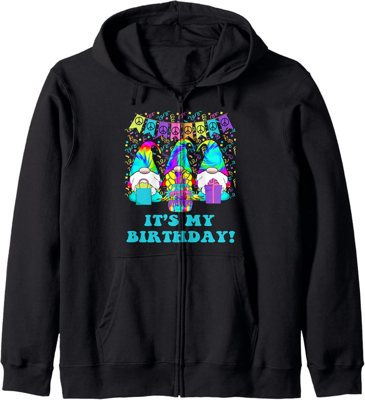 3 Geburtstags-Hippie-Zwerge Es ist mein Geburtstag Tie Dye Kapuzenjacke