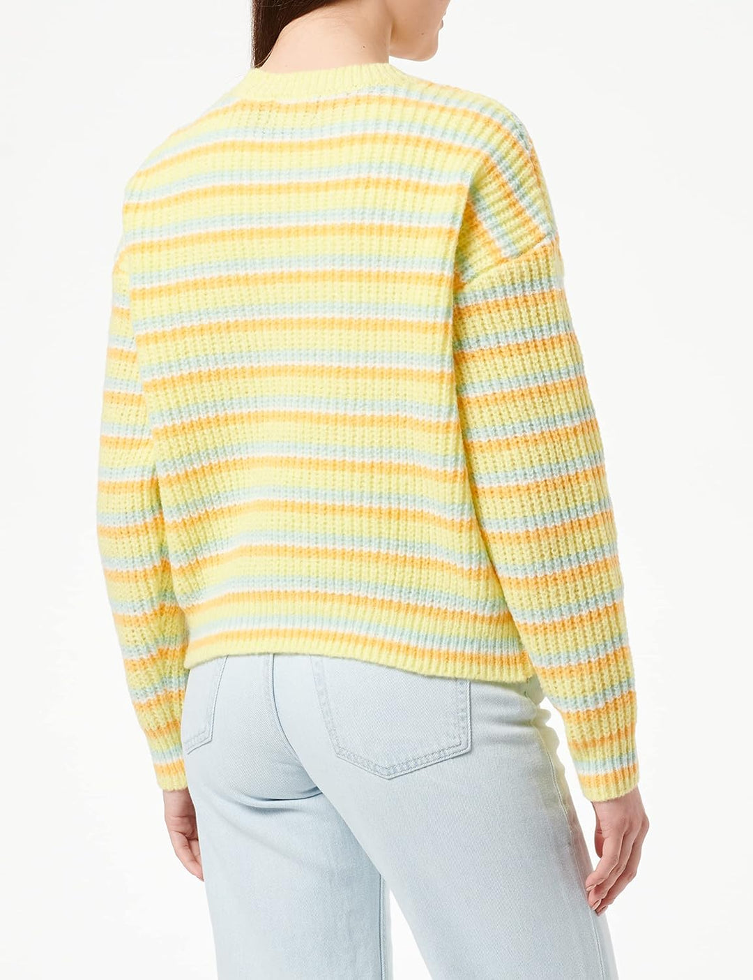 PIECES Damen Pcbina Ls O-Neck Knit Bc Strickpullover M Icy Morn/Stripes:cdan-flx-pale Lime Yellow, M